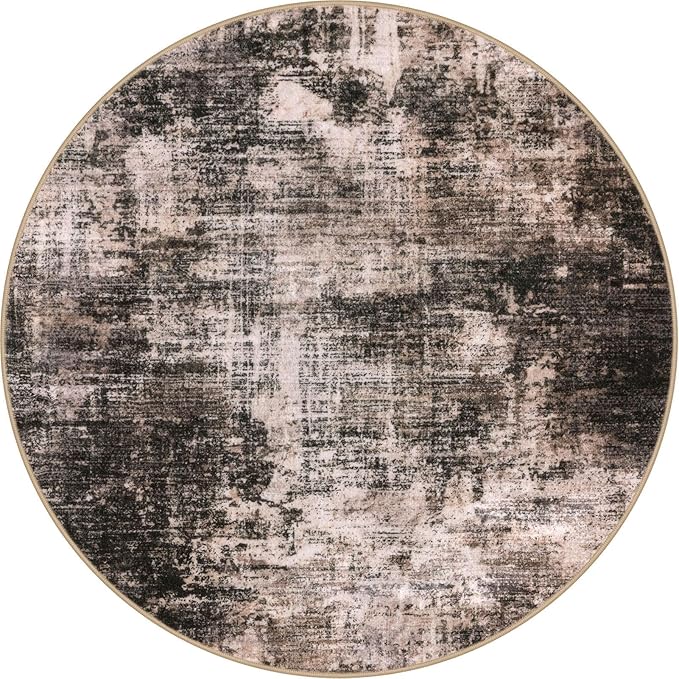 IOHOUZE Abstract Round Area Rug 6 Ft Washable Circle Rugs Large Round Rug Non Slip Thin Soft Circle Rugs, Printed Faux Wool Floor Carpet for Bedroom Living Room Dining Room Nursery, Brown/Rust