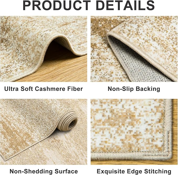 Area Rugs 10x12 Living Room - Washable Rug Modern Abstract Soft Large Neutral Non-Slip Carpet Indoor Floor Thin Carpets for Bedroom Dining Room Farmhouse Nursery Home Office Beige