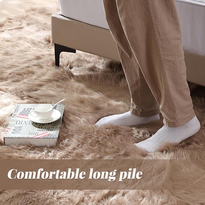 ORINOVA Beige Faux Fuzzy Area Rugs for Bedroom Machine Washable Sheepskin 2x6 Fluffy Fur Rugs for Living Room Runner Rugs for Hallway Nursery Furry Rug Home Décor
