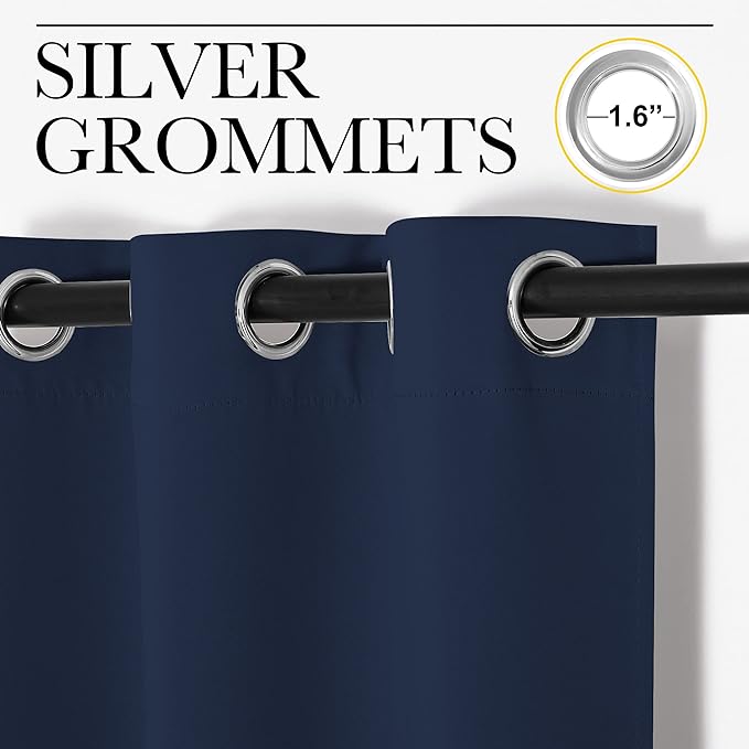 NICETOWN Blackout Curtains Panels for Living Room, 2 Panels, 66 x 70 Inch, Navy, 3 Pass Microfiber Noise Reducing Thermal Insulated Solid Ring Top Blackout Window Drapes