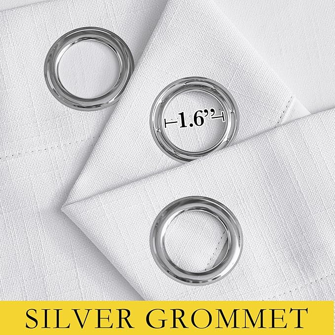 NICETOWN 100% Absolutely Blackout Linen Curtains with Thermal Insulated White Liner, White, 52" Wide, Long Curtains 80" Long 2 Panels Set for Living Room, Thermal Insulated Privacy Drapes for Bedroom