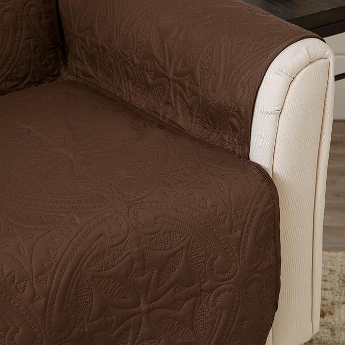 Great Bay Home Reversible Recliner Cover - Washable Slipcover Furniture Protector with Elastic Straps - Perfect for Kids & Pets - Quilted & Stitched Detail (Chocolate/Taupe)