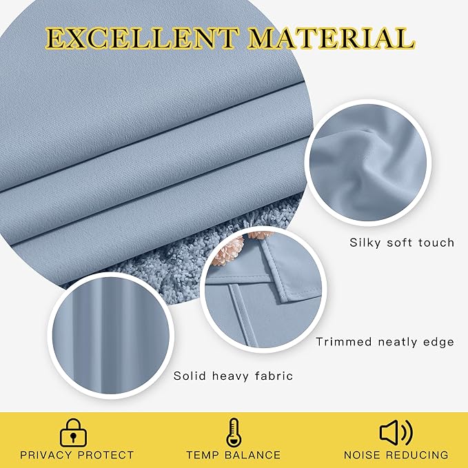 NICETOWN Vintage Blue Blackout Bedroom Curtains 96 inches Long, Grommet Thermal Insulated Room Darkening Window Treatments Sound Reducing for Living Room, W46 x L96, 2 Panels