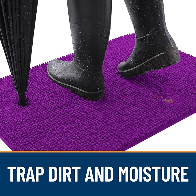 OLANLY Dog Door Mat for Muddy Paws 44x24, Absorbs Moisture and Dirt, Absorbent Non-Slip Washable Doormat, Quick Dry Chenille Mud Mat for Dogs, Entry Indoor Entryway Carpet for Inside Floor, Purple