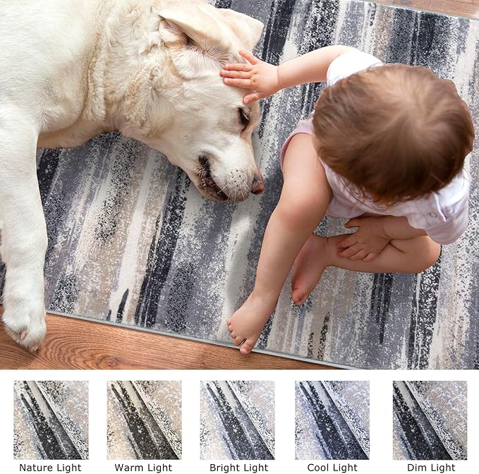 Lansny Modern Abstract Entryway Rug Indoor 2x3 Washable Rug Non-Slip Soft Small Area Rug Grey Black Multi Kitchen Mats Thin Print Faux Wool Floor Carpet Throw Rugs for Entrance Bedroom Home Decor