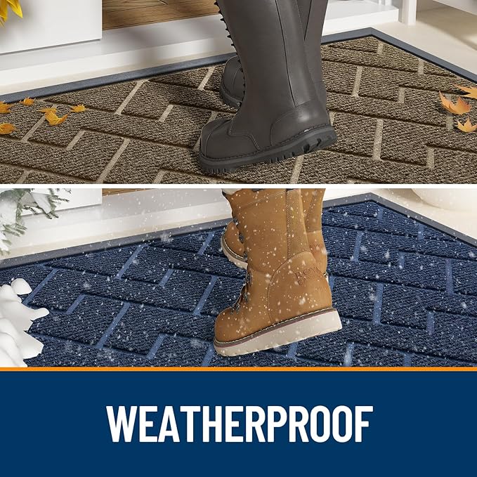 OLANLY Front Door Mat Indoor Outdoor Entrance, Waterproof All-Season, All-Weather Doormat, Sturdy Natural Rubber, Low Profile, Easy Clean Patio Porch Entryway Mat, Herringbone Brick (Green, 71x47)