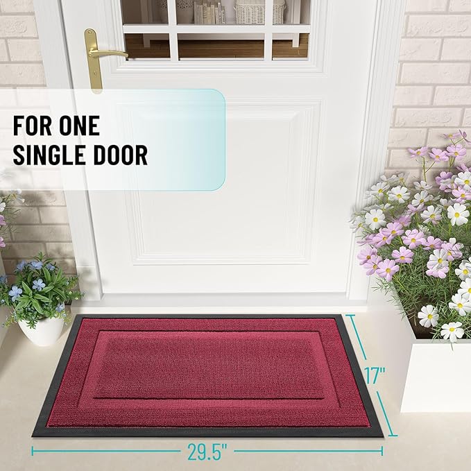 OLANLY Front Door Mat Indoor Outdoor Entrance, Waterproof All-Season, All-Weather Doormat, Sturdy Natural Rubber, Low Profile, Easy Clean Patio Porch Entryway Mat, 35x23, Burgundy