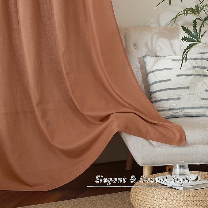 NICETOWN Caramel Linen Curtains for Kitchen, Thick Flax Small Window Treatments Semi Sheer Privacy Assured with Light Through for Cafe/Bathroom, W34 x L80, 2 Panels