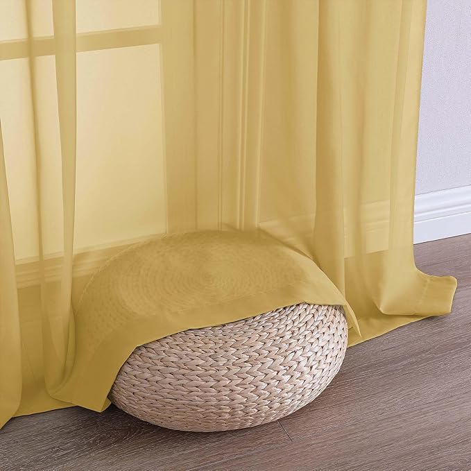Chyhomenyc Gold Sheer Curtains 84 Inches Long 2 Panels, Light Filtering Gold Curtains for Living Room, Soft Gentle Voile Rod Pocket Bedroom Window Drapes, 59Wx84L Inch, 2PCS