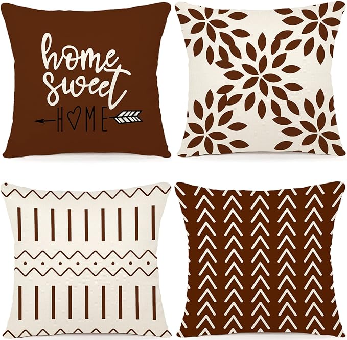 YCOLL Pillow Covers 20x20 Set of 4, Modern Sofa Throw Pillow Cover, Decorative Outdoor Linen Fabric Pillow Case for Couch Bed Car, Coffee