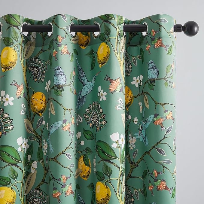 Topfinel Sage Green Small Kitchen Curtains 36 Inch Watercolor Botanical Floral Hummingbird Grommet Thermal Insulating Tier Curtains, for Camper Window Cafe Basement Bathroom Dinning Room,2 Pieces