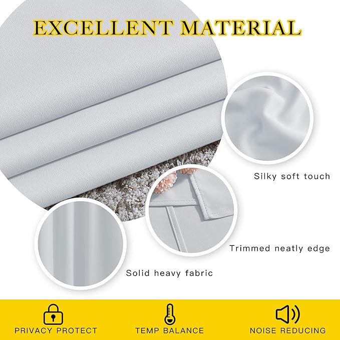 NICETOWN Room Darkening Curtains for Living Room - Easy Care Solid Thermal Insulated Grommet Curtains/Panels/Drapes for Bedroom (2 Panels, 66 by 84, Greyish White)