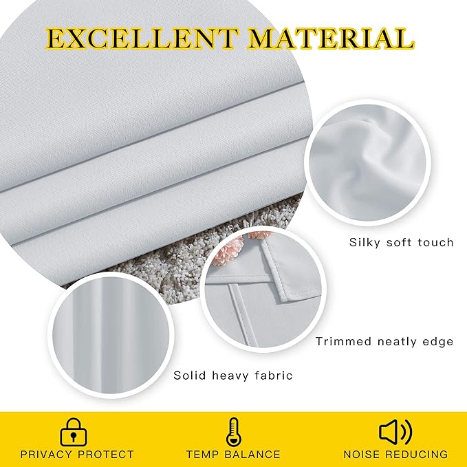 NICETOWN Greyish White Curtains 84 inch Length 2 Panels, Grommet Thermal Insulated Window Treatments Light & Sound Reducing Drapes for Living Room/Bedroom, W46 x L84