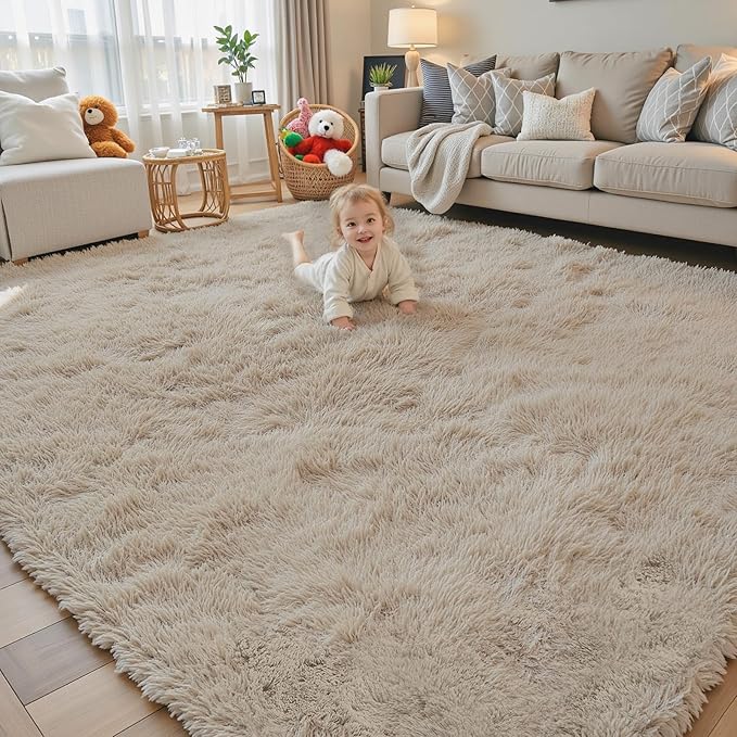 Area Rugs 10x14 Living Room, Shaggy Carpet Soft Plush Furry Bedside Rug Large Area Rugs for Bedroom Kids Girls Boys Home Decor Anti Slip(10 x 14, Beige)