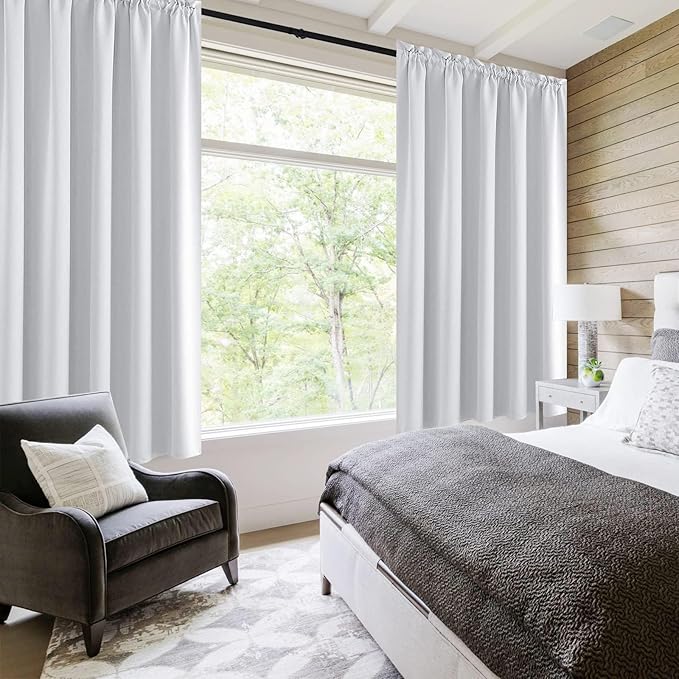 DWCN White Curtains for Living Room Thermal Insulated, Energy Saving & Noise Reducing Bedroom Curtains, White, W 52x L 36 Inch, Set of 2 Rod Pocket Curtain Panels