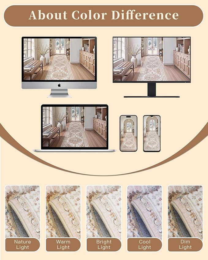 Madane Hallway Runner Rug 2x12, Extra Long Washable Runner Rugs with Rubber Backing, Non Slip Carpet Runner, Vintage Medallion Rug Runners for Kitchen Laundry Room Entryway (Pink, 2'x12')