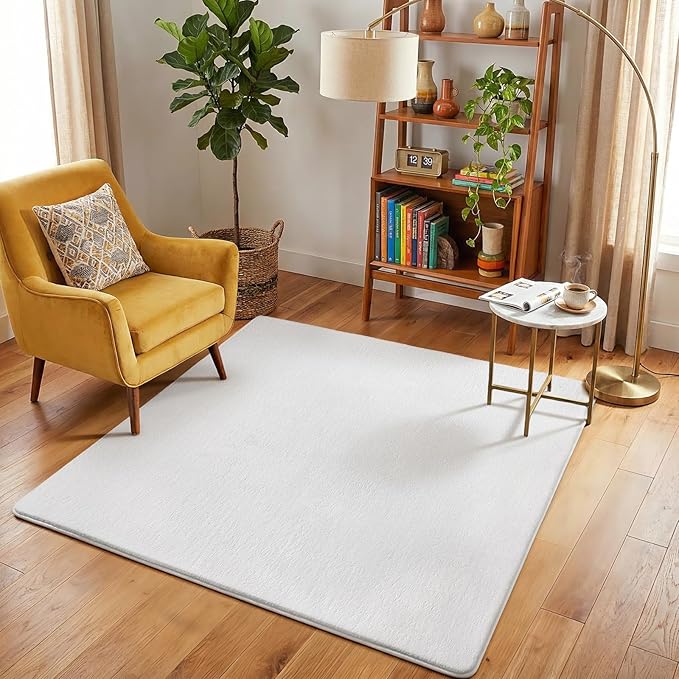 Amearea 5x5 Square Area Rugs for Bedroom Living Room, Modern White Thickened Memory Foam Rug, Fluffy Indoor Washable Rugs Non Slip Minimalist Carpet for Kids Boys Girls Dorm Nursery Room Decor