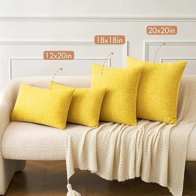 MIULEE Pack of 2 Couch Throw Pillow Covers 12x20 Inch Soft Yellow Chenille Lumbar Pillow Covers for Sofa Living Room Spring Home Decor Couch Solid Dyed Cases