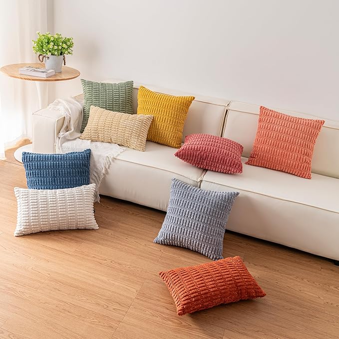 Pack of 2 Corduroy Decorative Throw Pillow Covers 22x22 Inch Soft Striped Pillow Covers Modern Farmhouse Home Decor for Sofa Living Room Couch Bed（Teal）