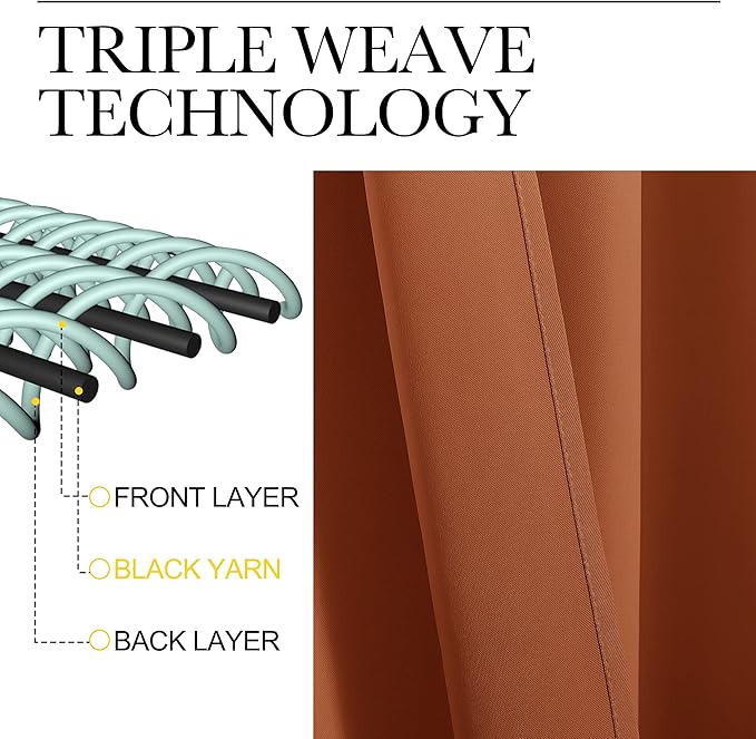 NICETOWN Bedroom Curtains 63 inches Long, Privacy and Thermal Insulated Blackout Drapes for Windows (Burnt Orange, 1 Pair, 42 x 63 inches)
