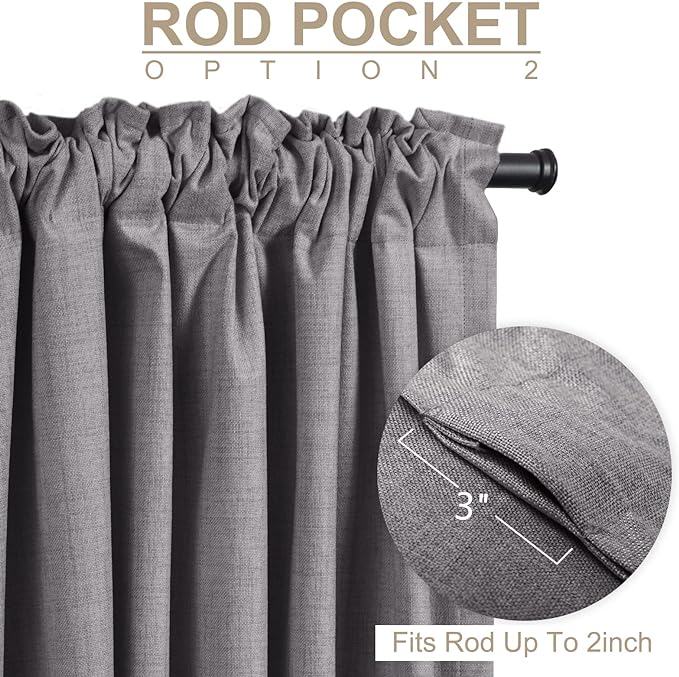 100% Blackout Shield Linen Blackout Curtains for Bedroom 72 Inches Long, Back Tab/Rod Pocket Living Room Drapes, Thermal Insulated Blackout Curtains 2 Panels Set, 50" W x 72" L, Darkgray