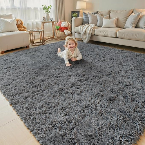Area Rugs 10x14 Living Room, Shaggy Carpet Soft Plush Furry Bedside Rug Large Area Rugs for Bedroom Kids Girls Boys Home Decor Anti Slip(10 x 14, Dark Grey)