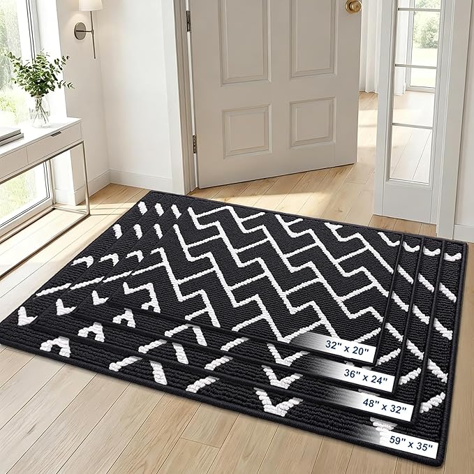 OLANLY Front Door Mat, Non-Slip Rubber Backing, Dirt Resistant and Absorbent, Washable, Easy to Clean Low-Profile Indoor Doormat for Back Door, Entryway, Inside Entrance, 32x20, Deep Black