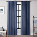 Navy Blue Curtains 120 inch Length for Bedroom Back Tab Light Filtering Semi Sheer Blue Living Room Curtains Linen Cotton Textured Indigo Blue Drapery Panel Modern Aesthetic Decor 60" Wx120" L
