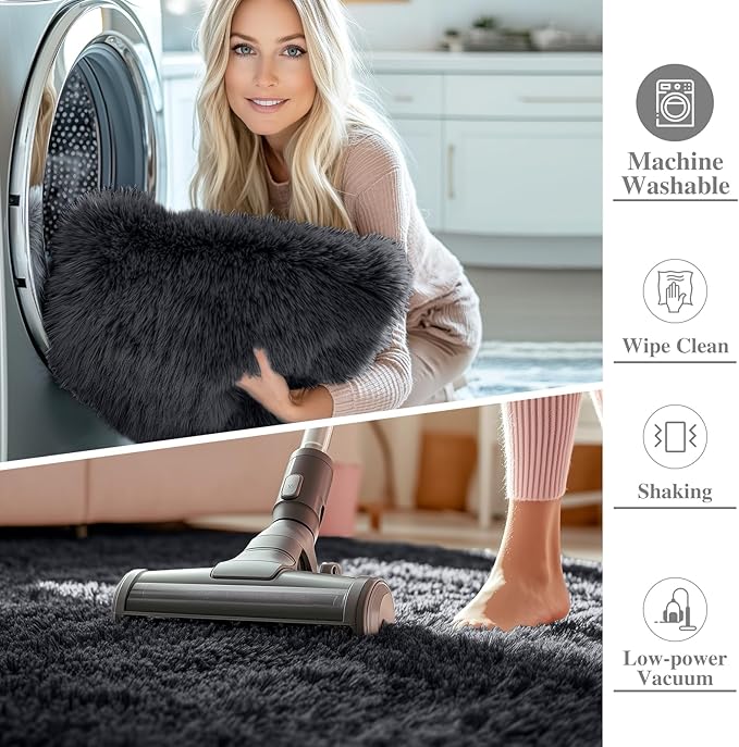 OLANLY Black Round Rugs for Bedroom - Machine Washable, 2 ft Circle Area Rugs for Living Room, Soft and Fluffy Shaggy Carpet for Teen Girls and Boys, Nursery Rooms, Dorms, Home Decor Aesthetic