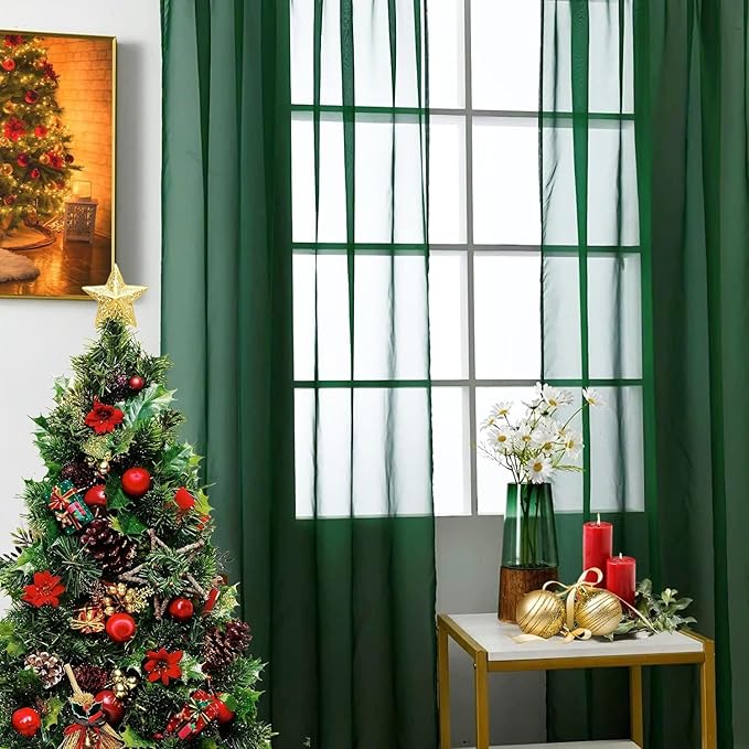 SpaceDresser Sheer Voile Window Treatment Rod Pocket Curtain Panels for Kitchen Bedroom Living Room Drapes Sunlight Filtering Privacy Semi Home Decor Assorted Colors Sizes (Foliage Green, 52 W x 45 L)