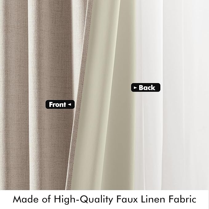 MIULEE 100% Blackout Linen Curtains for Bedroom, Khaki Solid Luxury Decor Thermal Insulation Room Darkening Drapes for Living Room Nursery Back Tab Rod Pocket 42 x 84 Inches, 2 Panels
