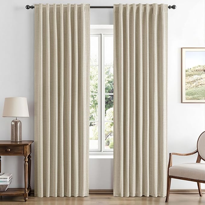 MIULEE 100% Blackout Linen Curtains for Bedroom, Cobblestone Solid Luxury Decor Thermal Insulation Room Darkening Drapes for Living Room Nursery Back Tab Rod Pocket 42 x 72 Inches, 2 Panels