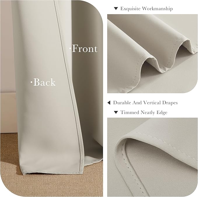 PONY DANCE Cream Draperies & Curtains - Room Darkening Back Tab Top Thermal Insulated Noise Reducing Short Curtain Panels for Kitchen Bedroom, 42 Wide x 36 Inches Long, Cream, 2 PCs
