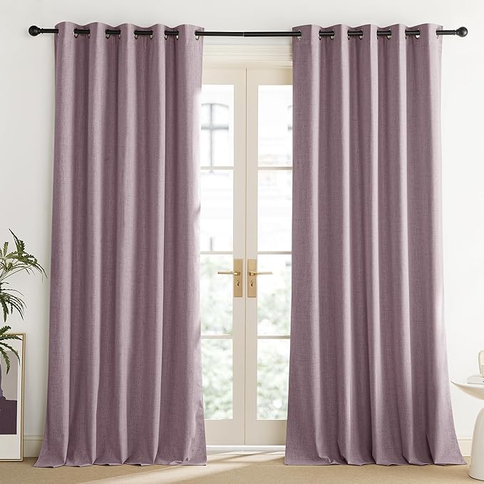 NICETOWN Chaise Mauve Vintage Linen 100% Blackout Curtains for Living Room, Thermal Insulated Curtains 84" Long, Noise Reducing Window Treatment Drapes for Dining Room, 62" Wide Per Panel, Set of 2