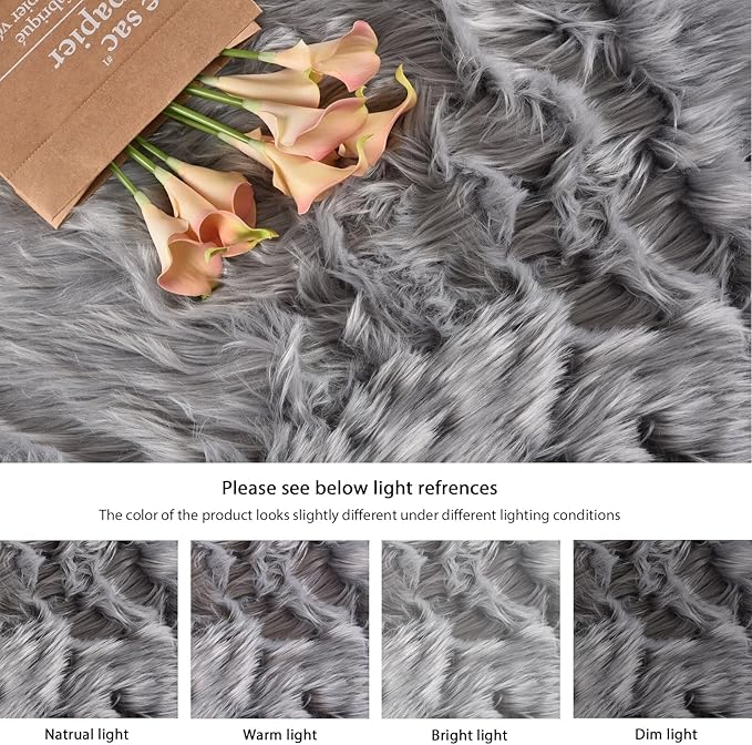 ORINOVA Round Rugs 6ft Silver Grey Fuzzy Faux Sheepskin Washable Furry Fur Area Rugs for Bedroom Large Boho Circle Nursery Rug