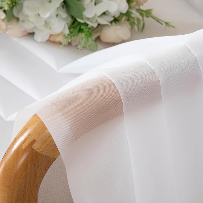 Aiyufeng Long Sheer White Curtains - Transparent Light Weight Soft Window Treatment Curtain Panels with Rod Pocket Top for Patio Door/Living Room (W42 x L90, 2 Panels)