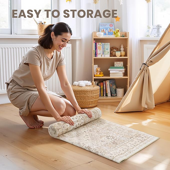 zesthome Washable Runner Rug 2.5x8 - Stain Resistant Entryway Rug,Ultra-Thin Kitchen Rugs, Anti Slip Backing Runner Rugs for Entrance Laundry Room Indoor Hallway (Cream/Beige,2.5'x8')