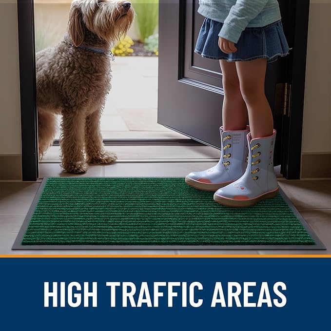 OLANLY Front Door Mat Indoor Outdoor Entrance, 2-Pack 29.5 x 17 Inch, Waterproof Heavy Duty Doormat, Fade Resistant, Low Profile, Easy Clean Patio Porch Welcome Floor Mats for Entry, Green