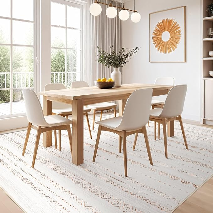 Nakagishi 10x13 Area Rugs Living Room: Washable Boho Large Neutral Soft Farmhouse Rug Stain Resistant Modern Moroccan Non-Slip Indoor Floor Carpet for Bedroom Nursery Kids Playroom Office- Brown
