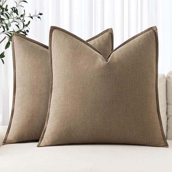 MIULEE Decorative Linen Pillow Covers 18x18 Inch Khaki Boho Farmhouse Neutral Winter Couch Throw Pillows for Bed Pack of 2 Accent Modern Pillowcase Sofa Livingroom Home Decor