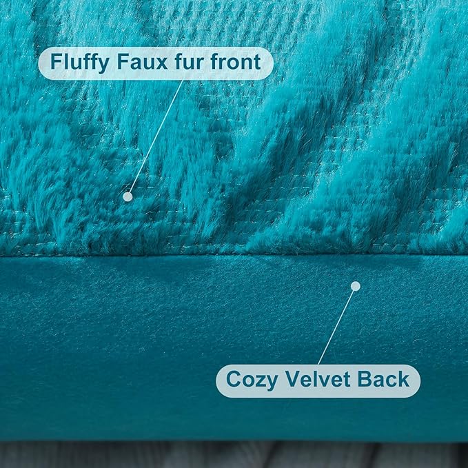 decorUhome Summer Throw Pillow Covers 22x22 Inch Set of 2, Soft Plush Faux Wool Teal Solid Couch Pillow Covers, Accent Euro Sham Farmhouse Neutral Square Pillow Cases for Sofa Bed Living Room