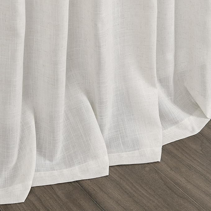 Nanspring Natural Linen Curtains 102 Inches Long for Living Room Rustic Light Filtering Semi Sheer Curtains Back Tab and Rod Pocket Farmhouse Decor Curtain for Bedroom Office 52x102, 2 Panels