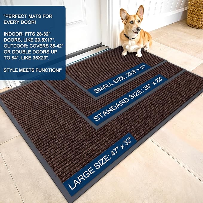 OLANLY Front Door Mat Indoor Outdoor Entrance, 2-Pack 71 x 23 Inch, Waterproof Heavy Duty Doormat, Fade Resistant, Low Profile, Easy Clean Patio Porch Welcome Floor Mats for Entry, Brown