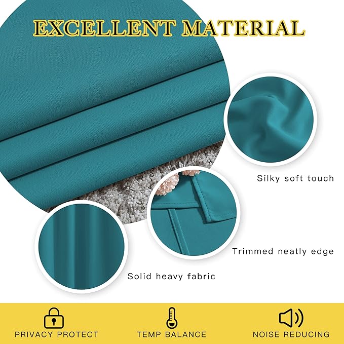 NICETOWN Blackout Peacock Teal Curtains & Drapes for Bedroom - Grommet Top Thermal Insulated Room Darkening Energy Saving Privacy Drapes for Night Shift, 2 Panels, W52 x L63