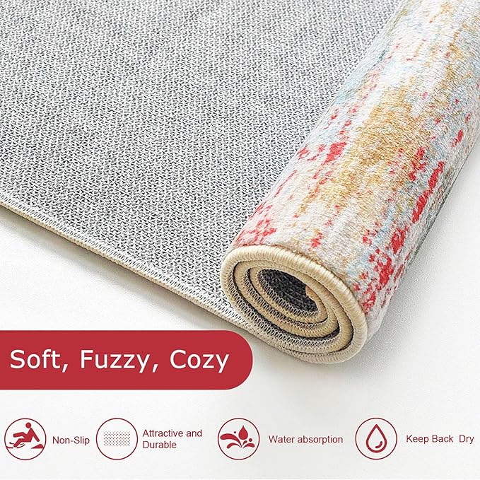 KOZYFLY Washable Area Rug 5x7 Modern Ombre Thin Rugs for Living Room Non-Slip Soft Striped Rug for Bedroom, Print Green Abstract Carpet for Laundry Kid Room