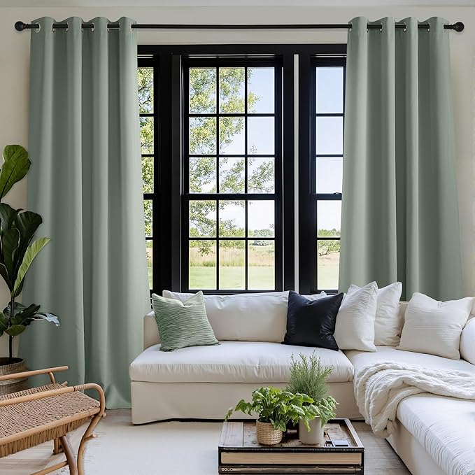 NICETOWN Room Darkening Draperies Curtains Panels, 2 Panels Sage Green W52 x L84