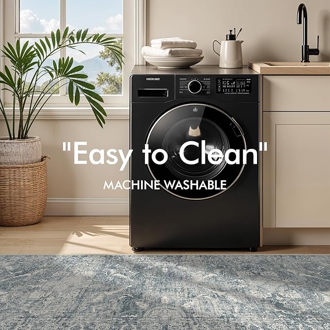 2'6"x14' Washable Hallway Runner Rug - Non Slip Kitchen Runner Rugs with Rubber Backing Vintage Low-Pile Carpet Runners for Entryway Dining Room Laundry Room Home Decor (Blue)