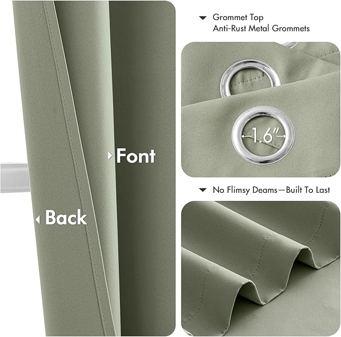 MIULEE Sage Green Blackout Curtains - Thermal Insulated Bedroom Curtains Room Darkening Drapes for Living Room Kitchen Grommet Top Light Blocking Window Treatment, 40 x 48 Inches Long, 2 Panels