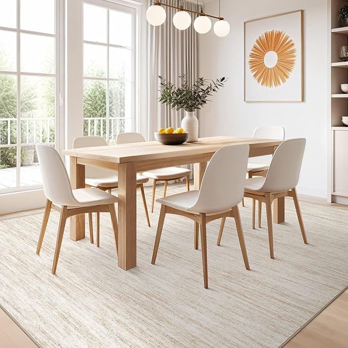 Nakagishi 9x12 Area Rugs Living Room: Washable Large Vintage Rug Neutral Non-Slip Soft Stain Resistant Indoor Carpet for Bedroom Nursery Dining Room Office Playroom - Beige-01