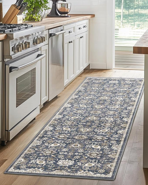 AMADA HOMEFURNISHING 2x6 Washable Runner Rug, Low-Profile Kitchen Rugs with Non-Slip Backing & Durable Edge Binding, Vintage Entryway Runner Rug for Bedroom & Hallway